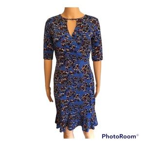 Taylor NWOT blue floral ruffle hem dress